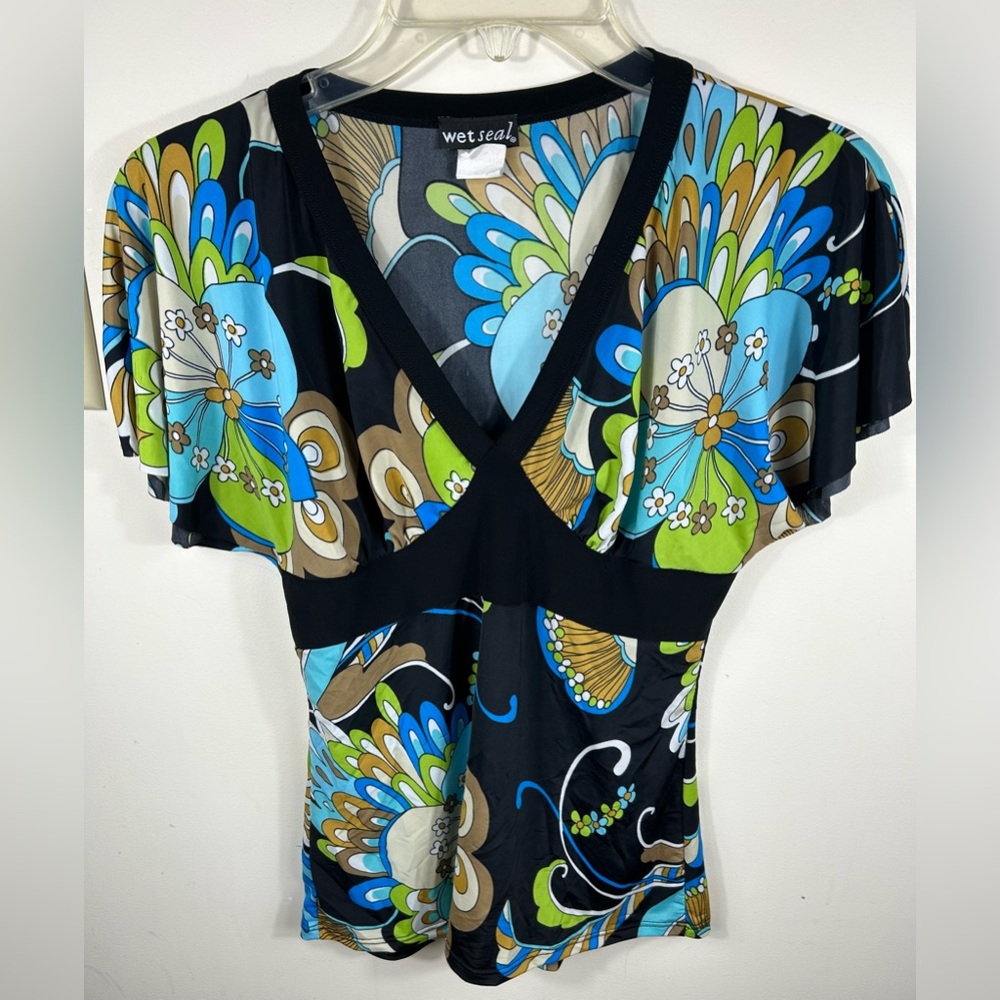 Wet Seal Babydoll Top Women’s M Y2K Floral‎ Coquette VTG USA Colorful Fairy 90s